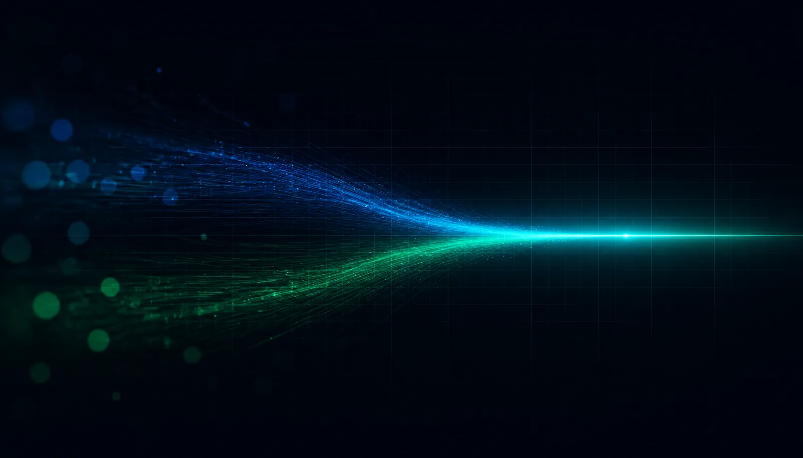 Two separate blue and green data streams converging into one line, symbolising marketing and sales alignment